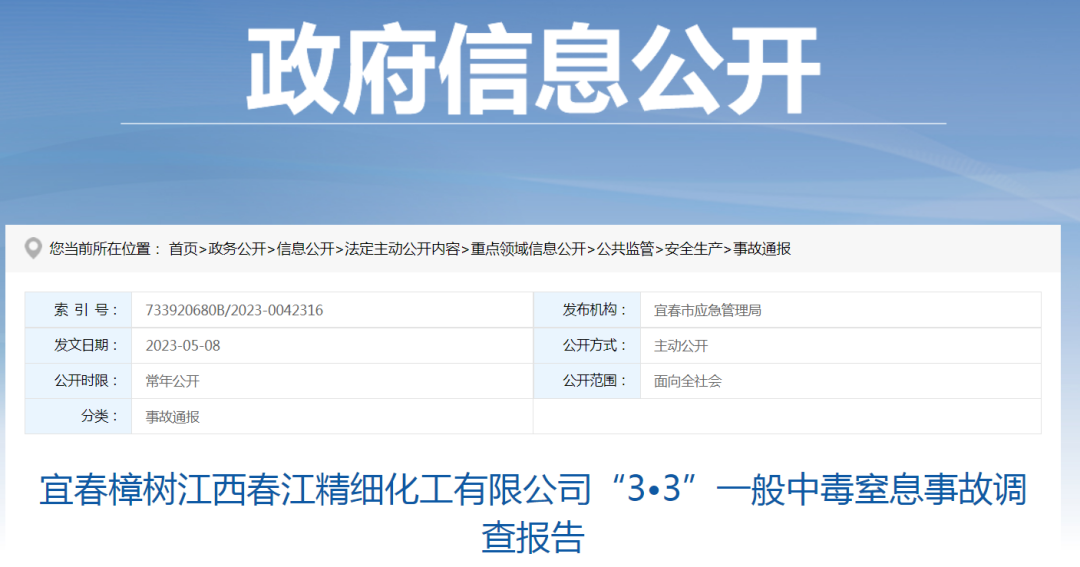 1死1伤!江西某精细化工公司“3•3”一般中毒窒息事故调查报告发布!